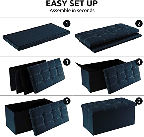 Image of Foldable Storage Ottoman Bench 30in, Storage Chest, Large End of Bed Foot Rest Stool with Padded Seat, Bedroom Bench for Living Room (Blue, 76cm*38cm*38cm)