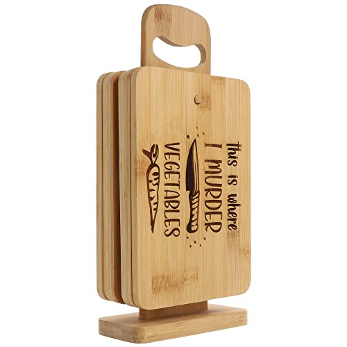Spruchreif Juego de 6 tablas de desayuno de bambú con soporte, soporte de madera con tabla de desayuno, juego de tablas de cortar "vegano", divertida idea de regalo para veganos y vegetarianos