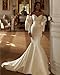 Mermaid Satin Long Wedding Dress for Bride with Train Long Sleeve Bride Gown with Detachable Bow Ivory