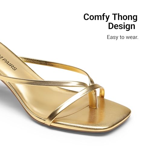 DREAM PAIRS DREAM PAIRS Kitten Heels for Women Flip Flops Slip on Low Heels Open Square Toe Thong Heeled Strappy Sandals Slides Comfortable Dress Shoes,Size 11,Gold,DWUMFF2503