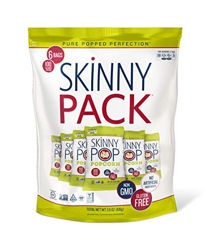 SkinnyPop Original Popped Popcorn, 100 Calorie Bags, Vegan, Gluten-free, Non-GMO, 0.65oz Individual Snack Sized Bags (Pack of 6)