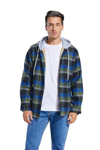 Image of Men's Cotton Plaid Shirt Jacket Fleece Flannel Sherpa Button Down