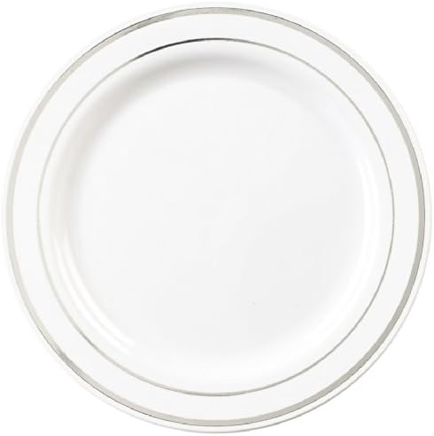 EMI Yoshi EMI-GWP6WS Glimmerware Plastic Dessert Plate, 6-Inch, White/Silver, 120 Per Case