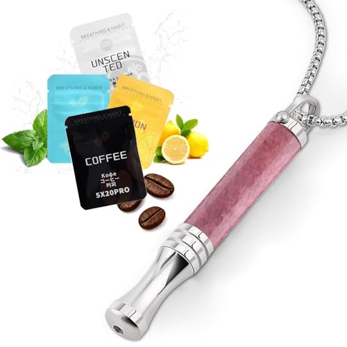 Cadena respiratoria para dejar de fumar,Contiene 12 filtros (4 sabores), Sin nicotina ni químicos, Simula la experiencia de fumar,Favorece la relajación y los ejercicios de respiración,Color Fresa
