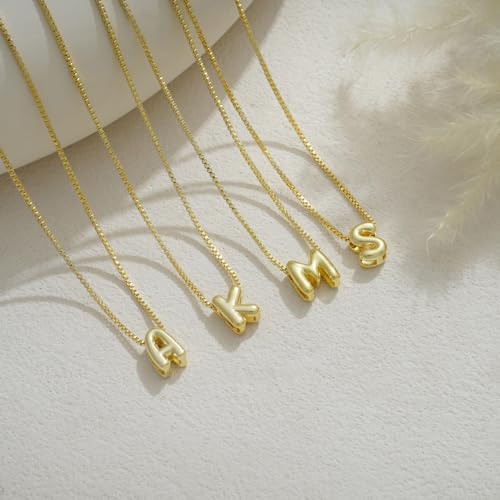 Bubble Initial Necklaces Dainty Letter Necklace Cute Name Choker Necklaces for Women Trendy Personalized Pendant Jewelry Gift for Women4