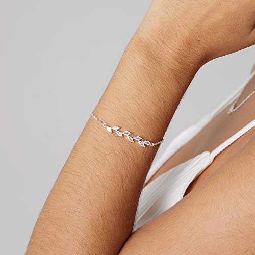 Beriso Dainty Bracelets For Women Shiny Silver Plated Tiny Cubic Zirconia Leaf Bracelets Minimalist Personalized Adjustable Cz Leaves Shining Bracelet Fancy Jewelry Gift For Women Girls Friend #TOP1