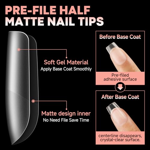 Image of UNA GELLA Short Square Nail Tips Pre-buff Soft Gel Nail Tips Matte Square False Nails Tips Acrylic Full Cover 504Pcs 15Sizes Gelly Press On Nails Fake Nails Tips for Nail Extension DIY Salon