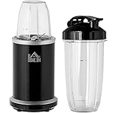 HOMCOM Standmixer 1000W mit 4-in-1 Funktion Küchenmixer mit 0,7L und 0,35L Mixbecher für Eis, Gemüse und Obst Spülmaschinefest Alu Schwarz 13,5 x 13,5 x 37,5 cm