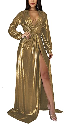 Image of Formal Long Sleeve Dress for Women Sequin Bodycon Ruched Sparkly Dresses