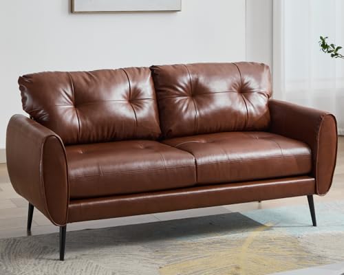 GRAVFORCE Sofa 2 Sitzer Prägunoserie Kleine Couch 2 Sitzer Modernes kunstledercouch 2er für Wohnzimmer, Büro, Wohnung Einfache Montage, 154x71x78 Braun Sofa