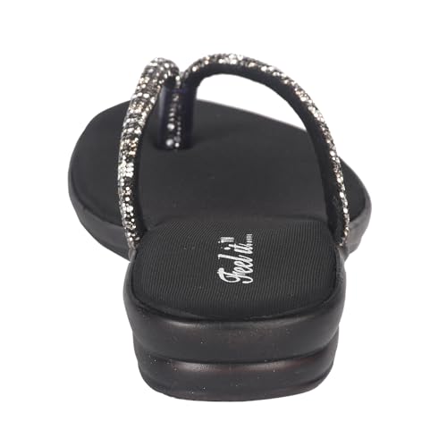 Image of Feel it Women Casual One Toe Flats Sandal, Women's Flat Slip on Embellished Ethnic Sandals Slippers for Party & Wedding