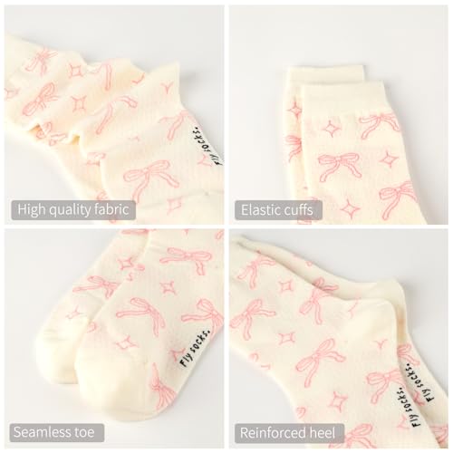 Image of Women's Cute Crew Socks, Casual Athletic Cotton Bowknot Cherry Calf Novelty Socks for Women