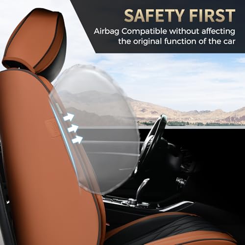 Image of FLORICH Automotive Seat Covers Leather Seat Covers Front Seat Driver Seat Covers with Lumbar Support Luxury Car Seat Covers Waterproof Seat Cushion Universal Fit for Most Cars Trucks SUV, Brown&Black