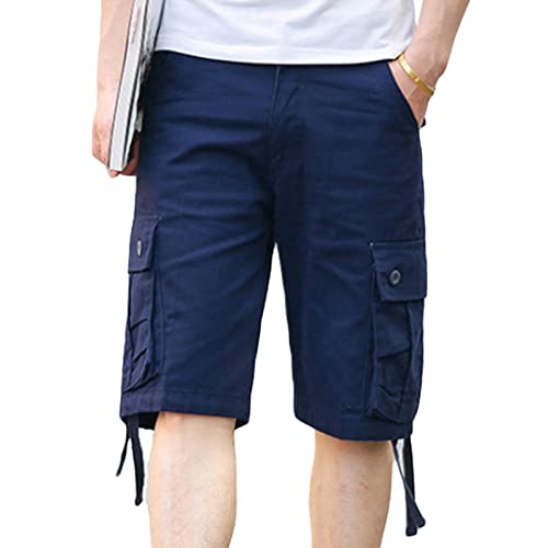 Maiyifu-GJ Mens Lightweight Multi Pocket Shorts Loose Fit Cotton Casual Cargo Shorts Outdoor Tactical Summer Short Pants (Dark Blue,31)