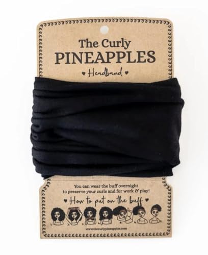 The Curly Pineapples Curly Hair Head Bands for Womens Hair Adult Size Wide Headbands for Women Stretchy Non Slip Headbands for Curls Soft Cloth Yoga Workout Head Band Matte Black (Pack of 1)