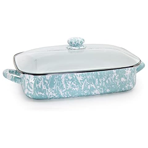 Golden Rabbit Enamelware Sea Glass Roasting Pan Cover