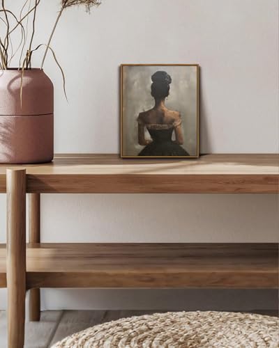 Image of KISSFOX Vintage Framed Wall Art Decor Victorian African American Pictures Paintings Wall Decor Moody Black Girl Canvas Art Prints Modern Farmhouse Black Woman Artwork For Kitchen Living Room Bedroom