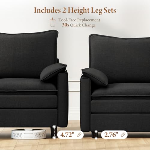 Image of Vesgantti 142 inch U Shaped Sectional Couch, Comfy Cloud Modular Sectional Sofa with 2 Ottoman Deep Seat Chenille Modern Cloud Sofa, Modular Sofas for Living Room, Bedroom and Apartment, Black