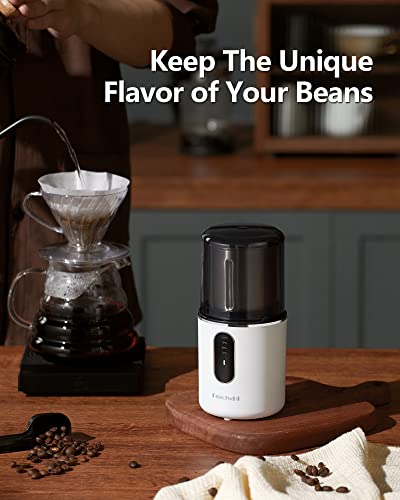DmofwHi Cordless Coffee Grinder Electric, USB Rechargeable Coffee Bean Grinder with 304 Stainless Steel Blade and Removable Bowl-White