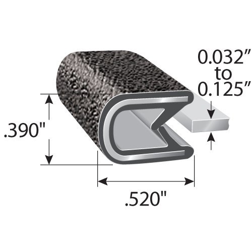 Image of Trim-Lok 1600B3-317-100 PVC /Metal Range Fit Trim, 0.3900 inch Height, Fits Edge 0.032 inch to 0.125 inch, 100' Length