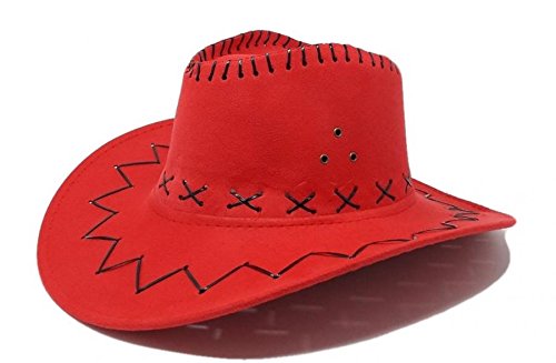 R&F srls Cappello Cowboy Rosso Cowgirl Scamosciato Festa Party Country Western