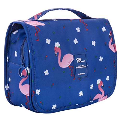 HIMREYLD Reise Kulturbeutel Damen Herren zum Aufhängen Kulturtasche Waschtasche Toilettentasche Hängend Klein für Urlaub Camping Übernachten - Flamingo Blau Cover