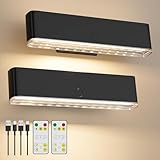 MOITA Battery Operated Wall Sconce Set of 2 Wireless Wall Lamp with Remote Control & Touch Control Rechargeable LED Wall Lights 3 Color Temperatures 360° Rotatable for Bedroom Living Room Black