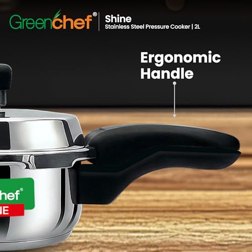 Image of Greenchef Shine Stainless Steel Outerlid Pressure Cooker| Induction and gas stove Compatible| ISI certified| Ergonomic Handle| 2Litre Capacity