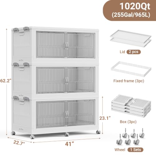 Image of BROVIEW 1020Qt Stackable Storage Bins with Lid for Home Dorm, 3Pack White