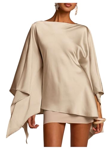 Amazon.com: Verdusa Women's Satin Dressy Blouses Asymmetrical