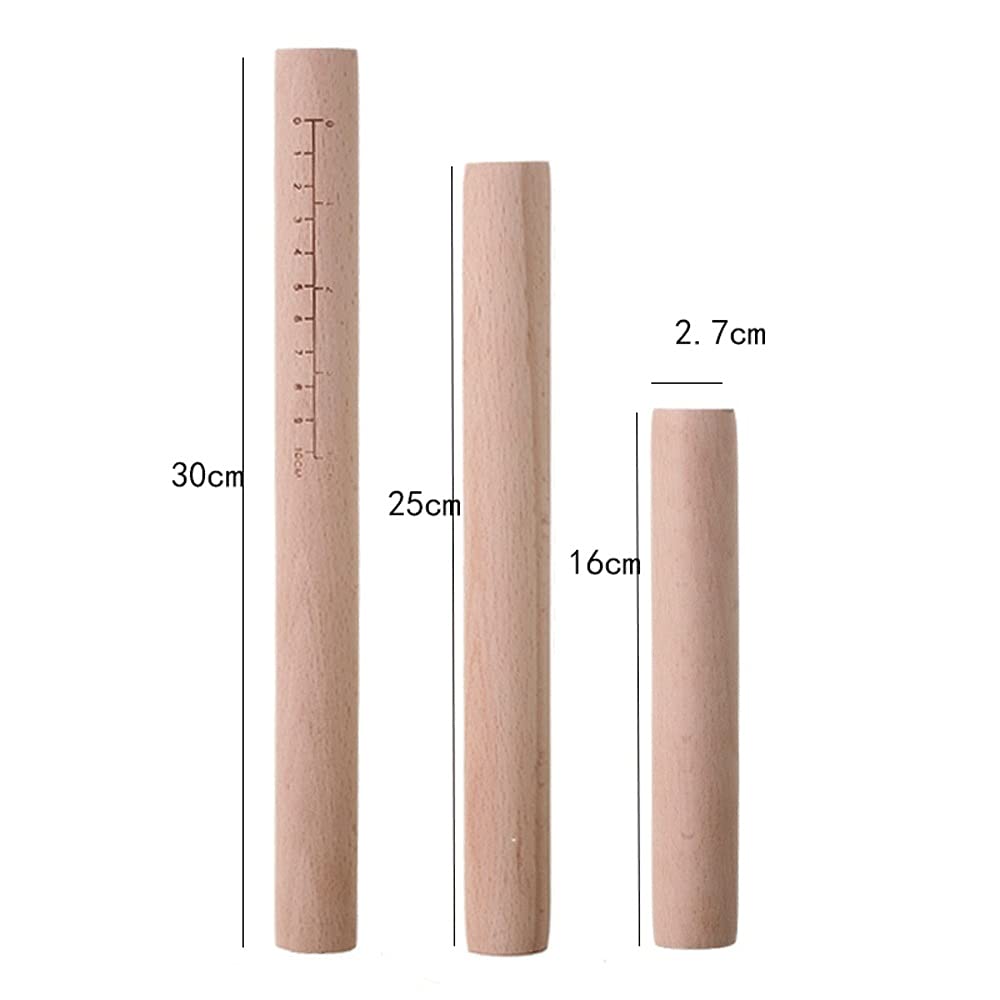 2 Stück Nudelholz, Buchenholz, Massivholz, ohne Skala, Holz-Rollholz, zum Rollen (30 x 2,7)