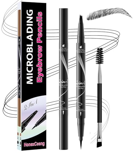 Lápiz de Cejas Resistente al Agua, 2 en 1 con Microblading, Efecto Vello de Larga Duración y Resistente a las Manchas, Crea Cejas de Aspecto Natural sin Esfuerzo. (Negro)