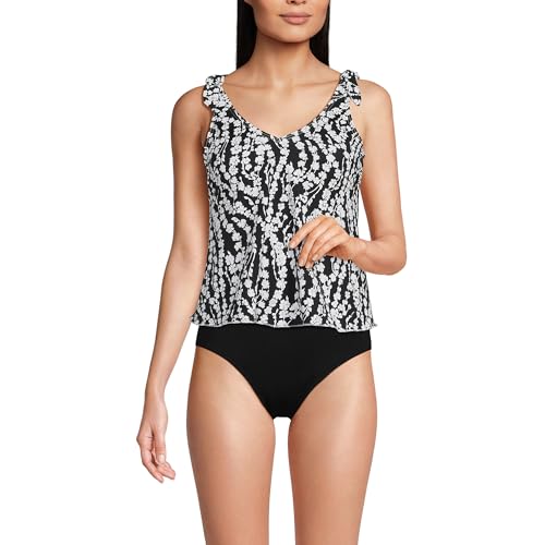 Lands' End Women's D-Cup Chlorine Resistant V-Neck Shoulder Tie Flutter Tankini Swimsuit Top