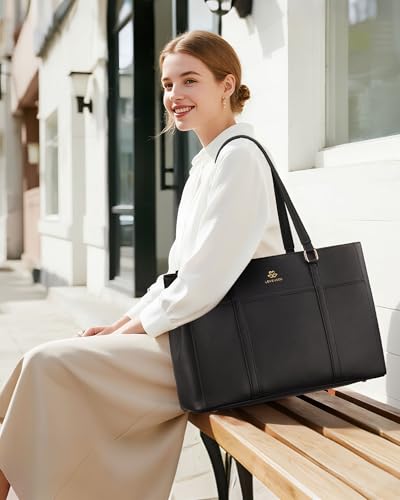 Image of LOVEVOOK Lunch Bag for Women, Leather Work Laptop Tote Bag with Insulated Lunch Compartment&Cup Holder, 15.6 Inch 2 in 1 Lunch Tote for Business, Teacher, Nurse, Office, College, Casual