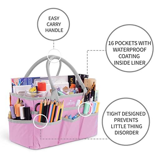 Image of JJRING Craft and Art Tote - 600D Pink Nylon Fabric Art Sewing Organizer Bag with Pockets - for Craft, Scrapbooking, Medical, and Office Supplies Storage