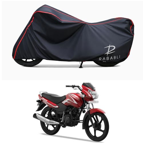 Image of Waterproof Bike Body Cover Compatible for | TVS Sport BS6 | Taffeta Fabric, Red Piping Design, Bottom Elastic Fit | Dustproof, Sun UV & Rain Protection for All Bikes