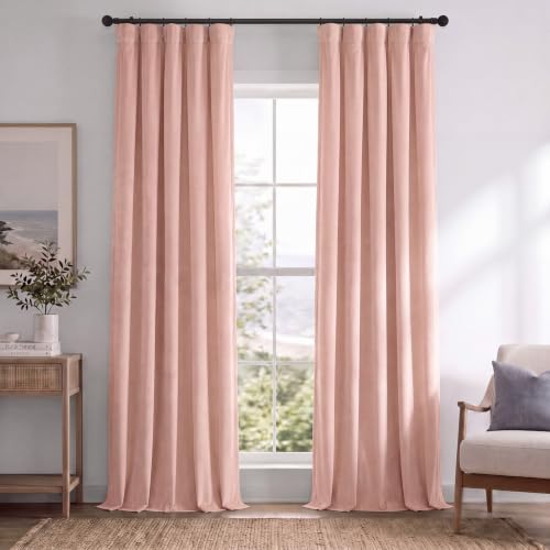 HPD Half Price Drapes Signature Velvet Thermal Blackout Curtains for Living Room 108 Inch Long (1 Panel) Rod Pocket Insulated Blackout Curtains for Bedroom Window Curtains, 50W x 108L, Rosey Dawn