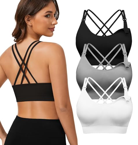Image of Angelhood Nursing Bras for Breastfeeding, Criss-Cross Back Nursing Sports Bra, Low Impac Support Yoga Maternity Bras