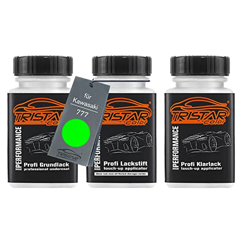 TRISTARcolor Pintura para motos Set de lápices de retoque para Kawasaki 777 Verde Fondo pintura base pintura transparente 50 ml cada uno