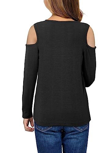SELINK Girls Cold Shoulder Long Sleeve Top Fall Ribbed Knit Tee Shirt Casual Tunic Tops Blouse2
