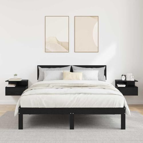 Teenpull Juego de 2 mesitas de noche flotantes montadas en la pared, aspecto de roble negro, material de madera, 40 x 31 x 27 cm, con cajón y estante, ahorra espacio para dormitorio