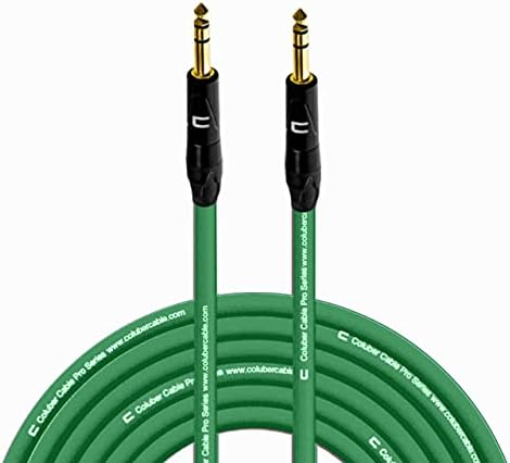 COLUBER CABLE 1/4 TRS Male to 1/4" TRS Male - 35 Feet - Green - 1/4 (6.35mm) Stereo Balanced Male to Male Connector for Powered Speakers, Audio Interface or Mixer for Live Performance & Recording