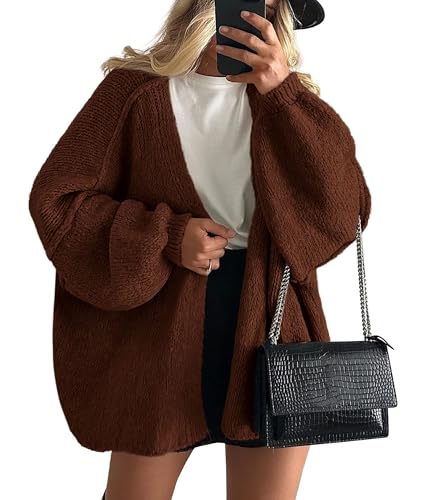 Image of PRETTYGARDEN Womens Oversized Cardigan Sweaters 2026 Fall Long Lantern Sleeve Knit Open Front Lightweight Sweater