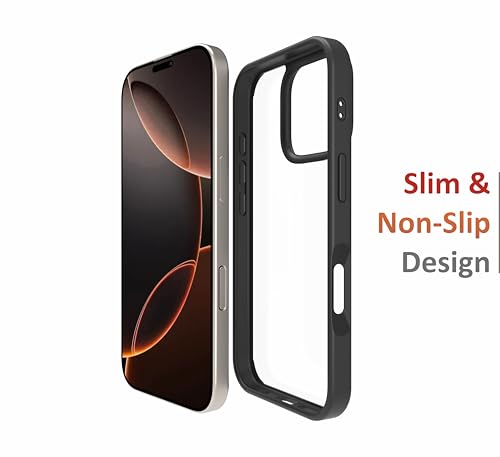 Image of TPU+PC For iPhone Case 16 Pro Max, [Anti-Yellowing Technology] [Military Grade Drop Protection] Shockproof Case Slim Hybrid Phone Case For iPhone 16 Pro Max- Carbon Black
