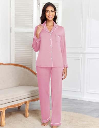 Image of Veseacky Women's Ribbed Knit Pajamas Set 2 Piece Warm Soft Loungewear Sleepwear Pjs S-XXL