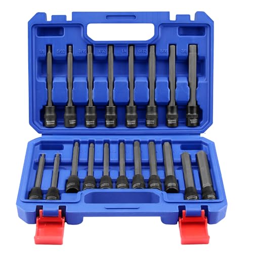 Image of WORKPRO 19 Piece Extra Long Hex Bit Socket Set, Premium S2 Bits | 3 /8 Inch Drive Bit, S2 Steel Long Allen Star Bits, CR-V Sockets, Storage Case, Use for Auto Repairing DIY Project