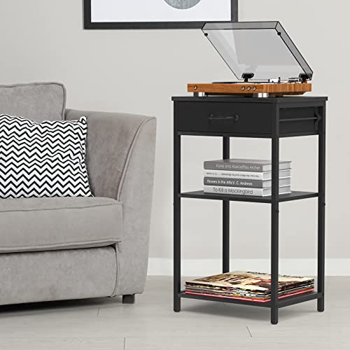 Small Printer Stand 3 Tier Printer Table For Home Office Printer Shelf With Storage Fax Printer Organizer Rack For Desk Side Shelf Stand Modern Black Nightstand With Drawer For Bedroom Living Room #TOP3