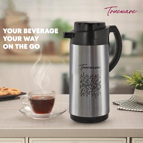Image of Trueware URBAN1800 SS Insulated ISI Certified Flask - 1500ML,Tea Pot Kettle Water Jug | Hot & Cold | Leak-Proof Lid | Thermoware | Food Grade | High Grade Stainless Steel | Anti Finger Print Coating