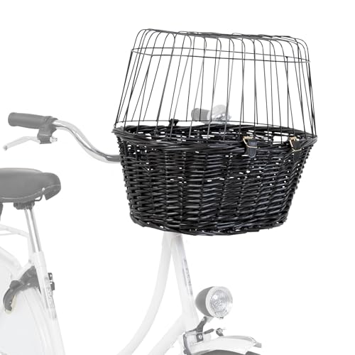 TRIXIE Hundekorb für das Fahrrad vorne bis 5 kg 50 × 41 × 35 cm - gewobener Hundefahrradkorb für den Lenker - in schicker Weidenoptik mit Kunststoff Gitter, 2818
