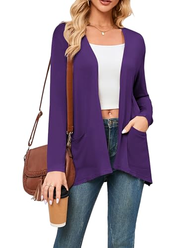 Poplab Womens Long Sleeve Open Front Cardigans with Pockets Casua...